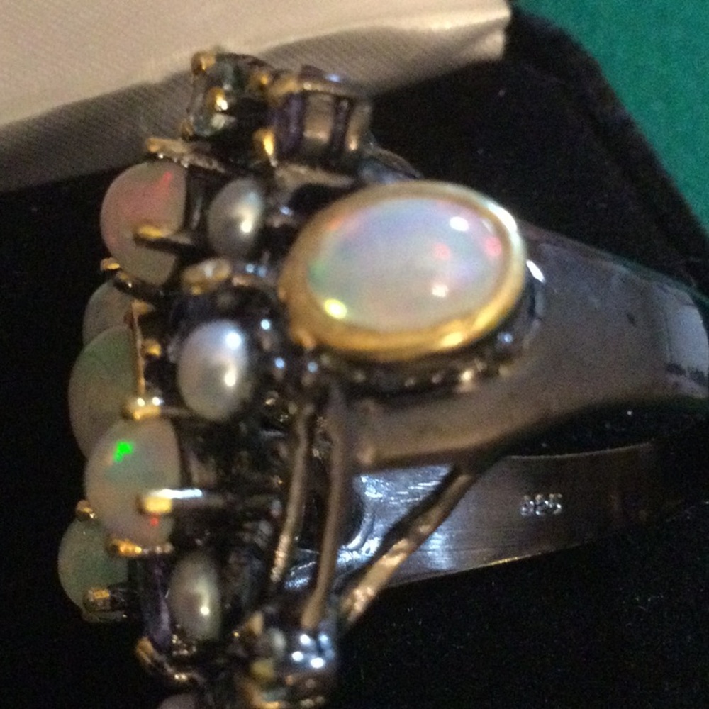 Genuine Natural Opals, Tanzanite & Pearls Ring - Picture 9 of 15